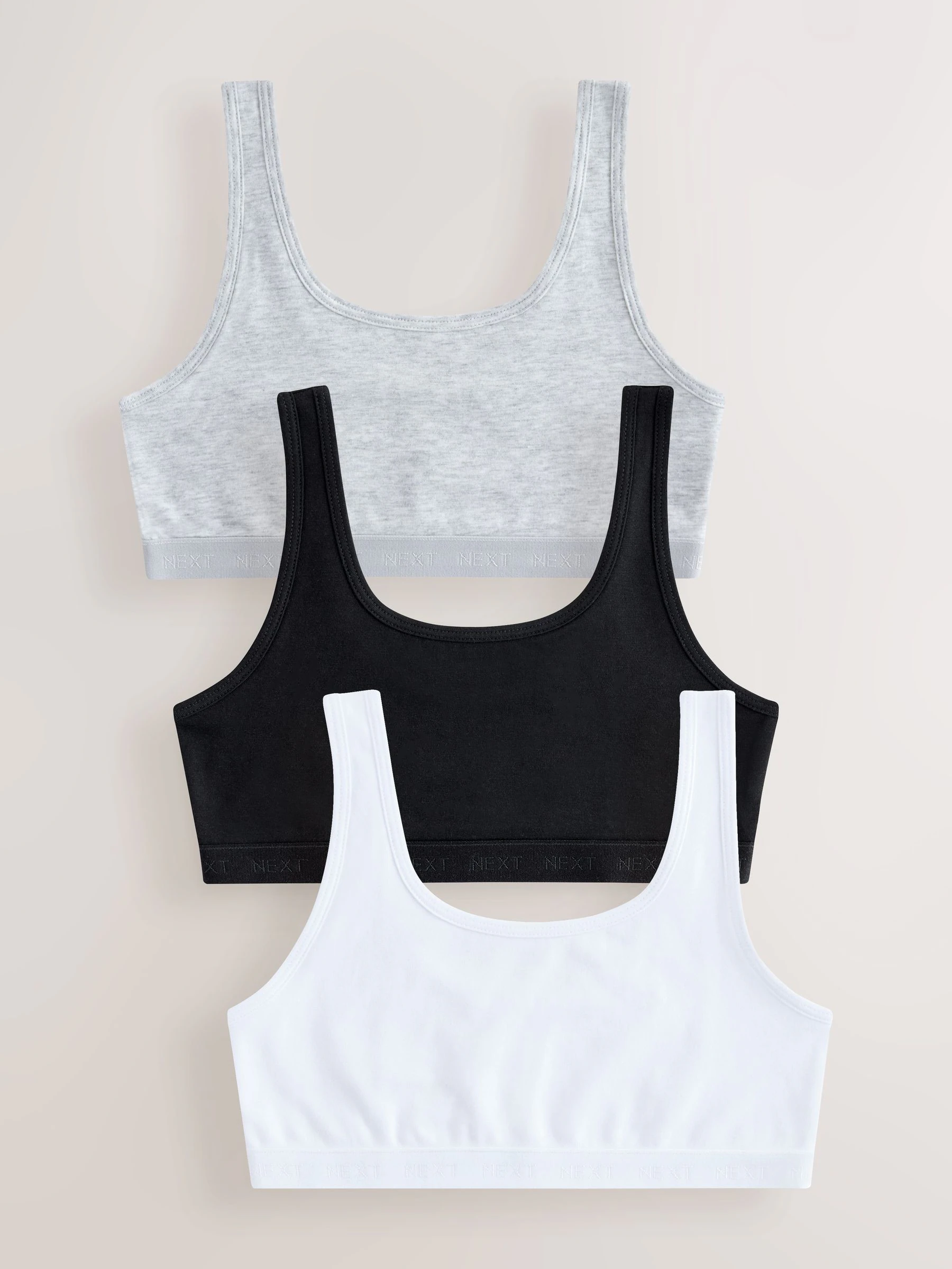 Zwart/wit/grijs - Set van 3 crop tops met diepe ronde hals (5 - 16 jr)