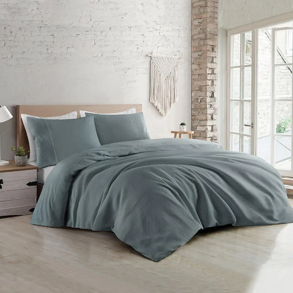 Zavelo DeLuxe Waffle Dekbedovertrek Donkergroen-1-persoons (140 x 200/220 cm)
