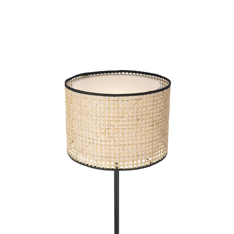 Landelijke vloerlamp zwart met rotan kap - Kata