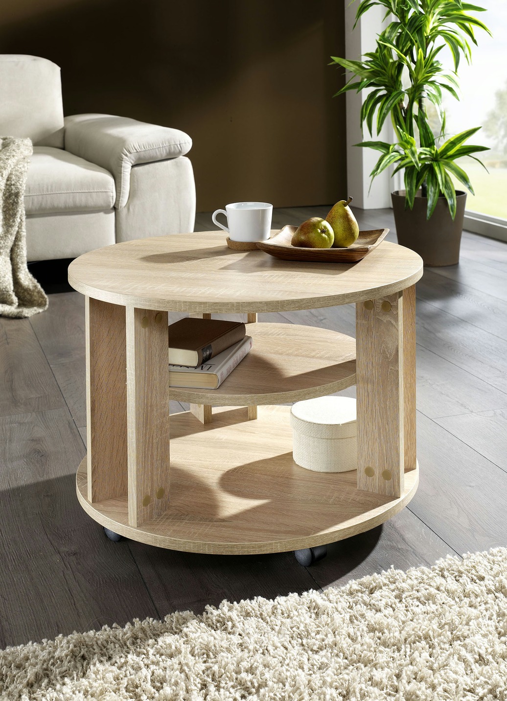 Couchtisch mit 2 Ablageflächen und 4 Rollen