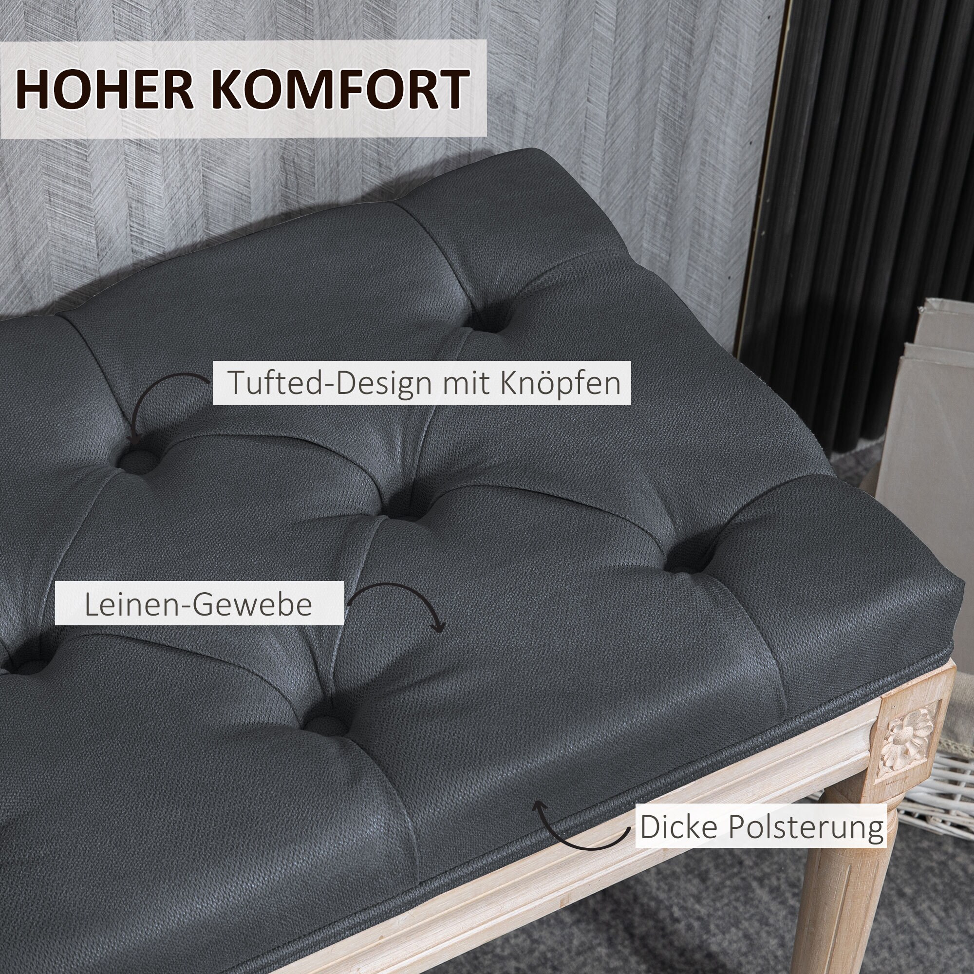 HOMCOM Bettbank mit Knopfheftung grau 117L x 40B x 48H cm