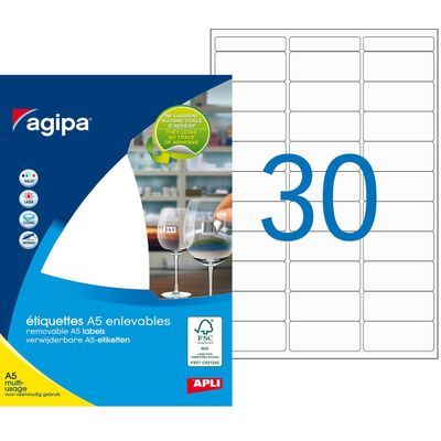 Apli Agipa - Etui A5 - 300 Étiquettes enlevables blanches multi-usages - 19 x 38 mm - coins arrondis - réf 100817