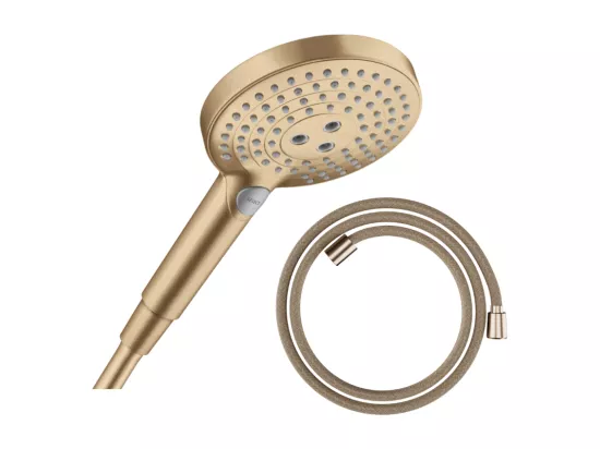 Pommeau de douche HANSGROHE Raindance Select S EcoSmart 120 3 jets bronze brossé + flexible de douche HANSGROHE Designflex 200 cm bronze brossé