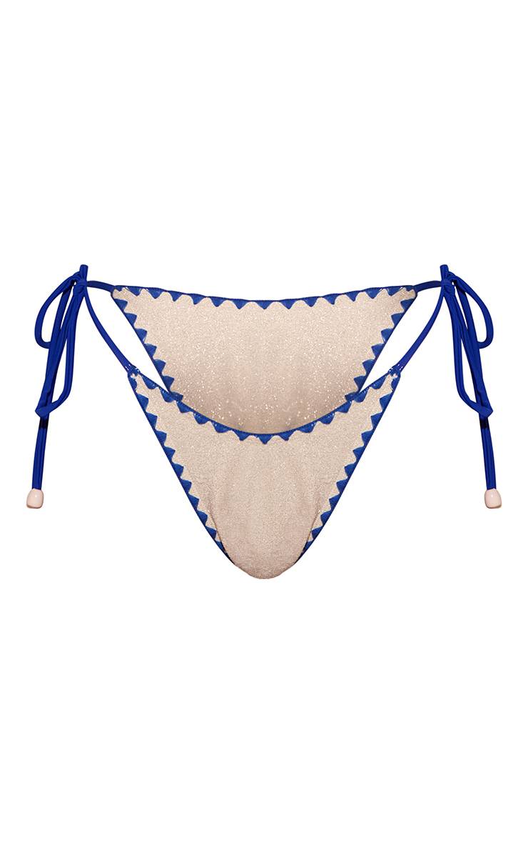 Blanc Bas De Bikini Noué Sur Les Côtés Avec Surpiqûre Contrastante En Lurex