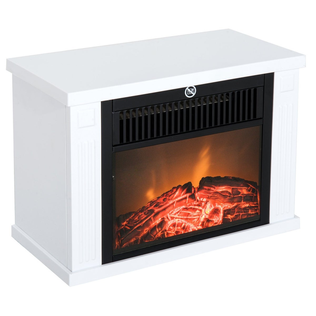 HOMCOM Elektrische Haard, 600/1200W, Vlameffect, Gehard Glas, L34 x B17 x H25cm, Kunststof, Wit