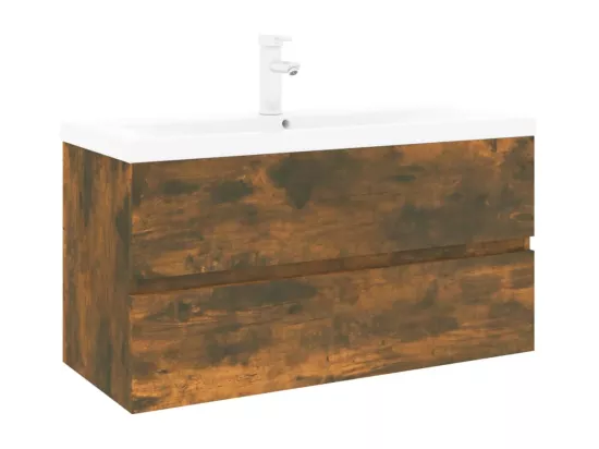 Meuble lavabo avec bassin intégré Chêne fumé Bois d'ingénierie
