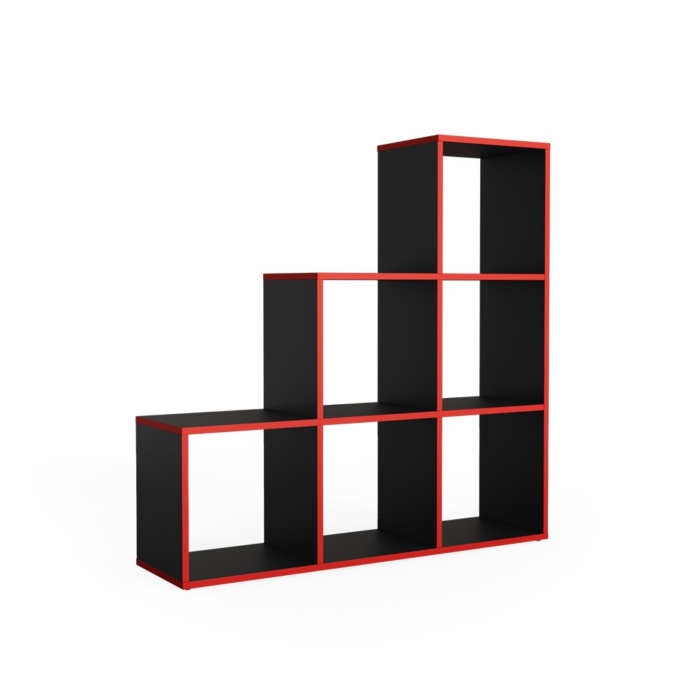 Vicco Treppenregal Raumteiler Stufenregal 6 Fächer Schwarz/Rot Bücherregal