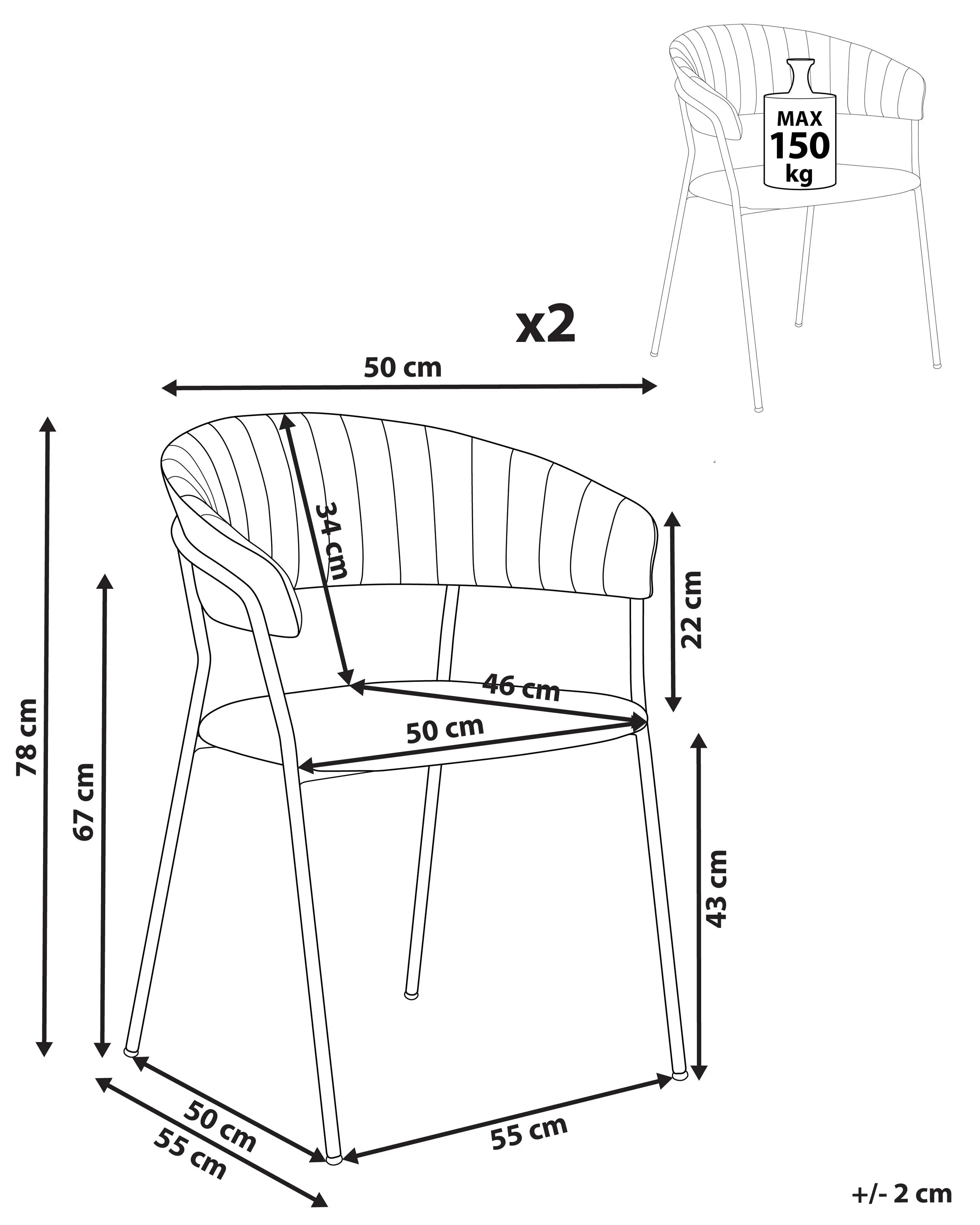 Set van 2 eetkamerstoelen MARIPOSA Fluweel Taupe