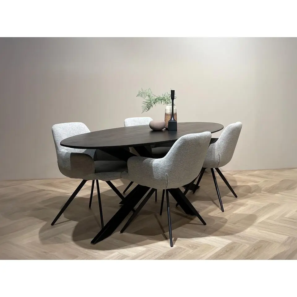 Livingfurn - Zwarte Eetkamertafel Oslo Ovaal - Acasia Hout - 240cm