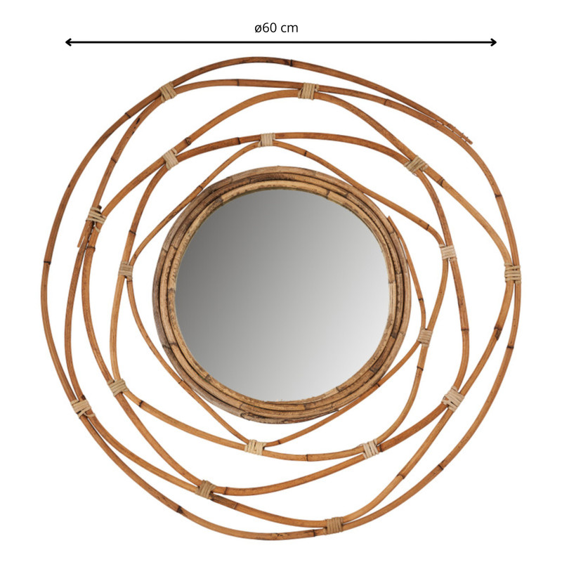 Spiegel met rotan lijst - ø60 cm