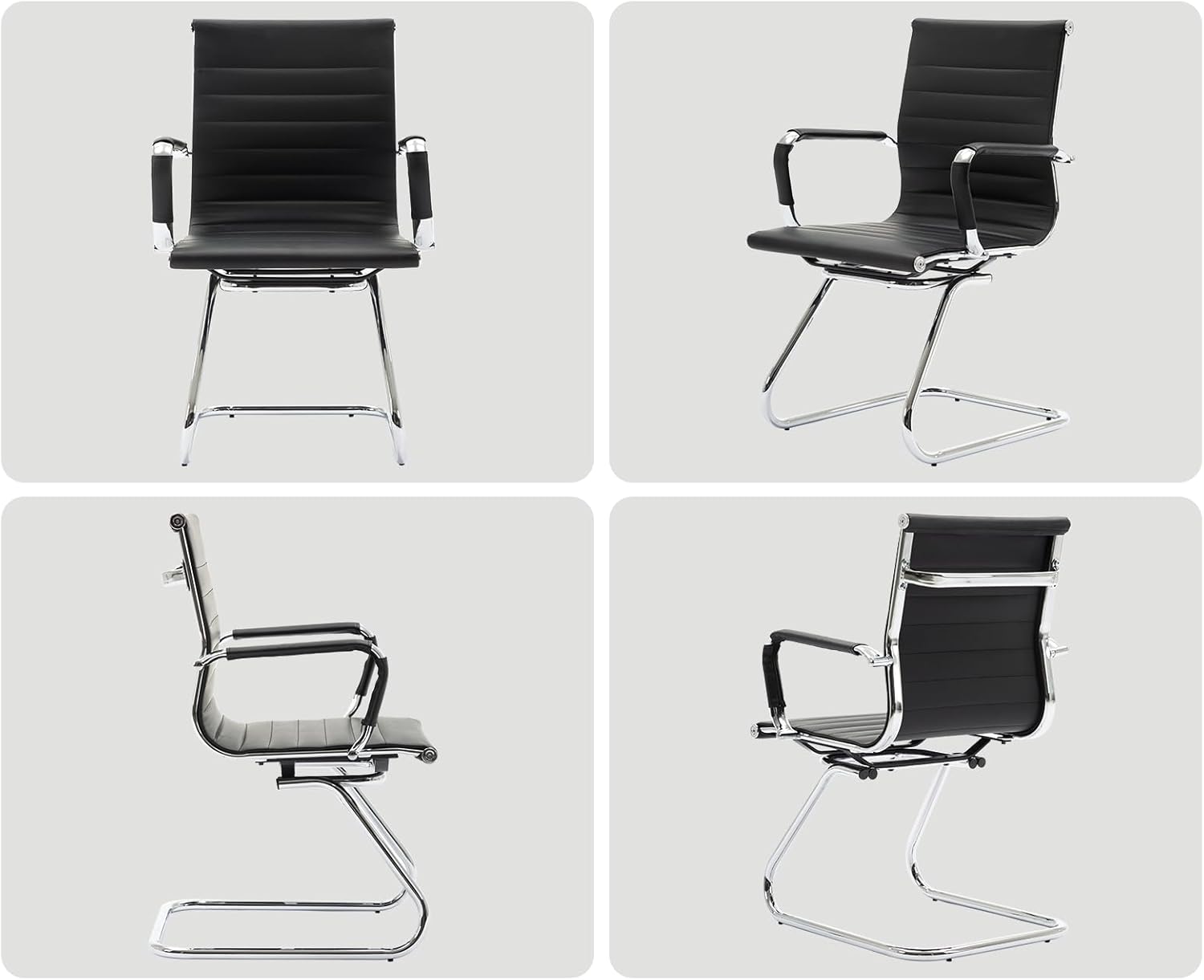 chairus Freischwinger Stühle 2er Set, PU-Leder Besucherstuhl Konferenzstuhl Ergonomisch mit Armlehnen, Bürostühle Konferenz-Raum/Wartezimmer/Büro,Schwarz