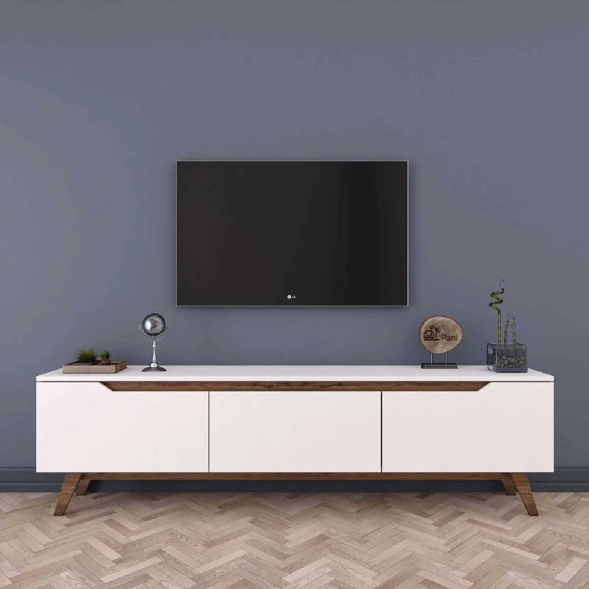 Hanah Home Meuble TV blanc et noyer Carl