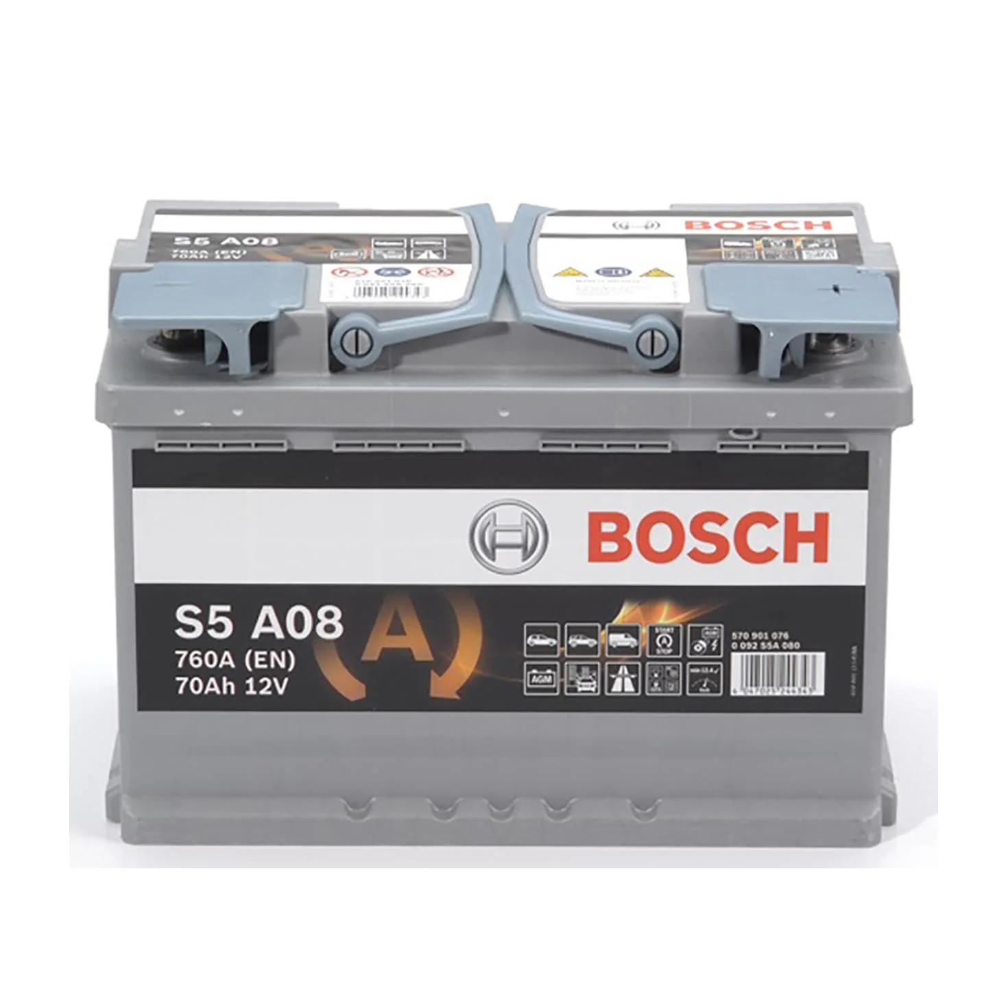 Bosch S5 A08 Batterie Auto 70 A/h - 760 A - Batterie 12 V, AGM Plomb-acide pour Véhicules avec Système Start/Stop, (-) (+), 278 x 175 x 190 mm - Pour Véhicules avec Récupération d'Énergie au Freinage