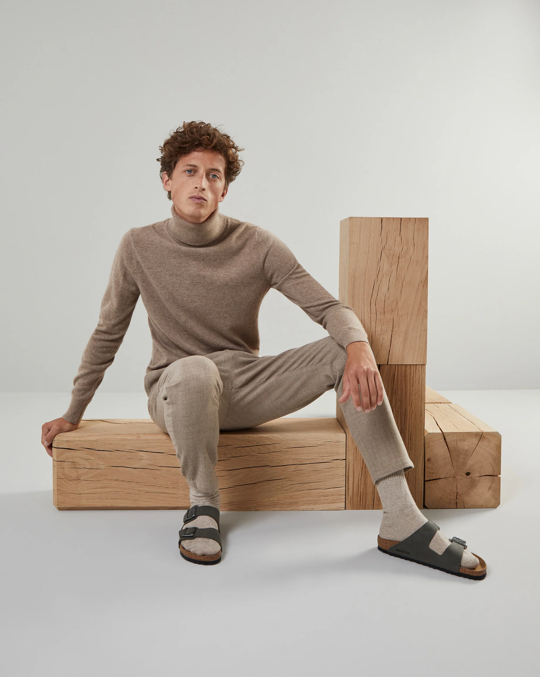 Pull homme col roulé en cachemire 2 fils | Marron