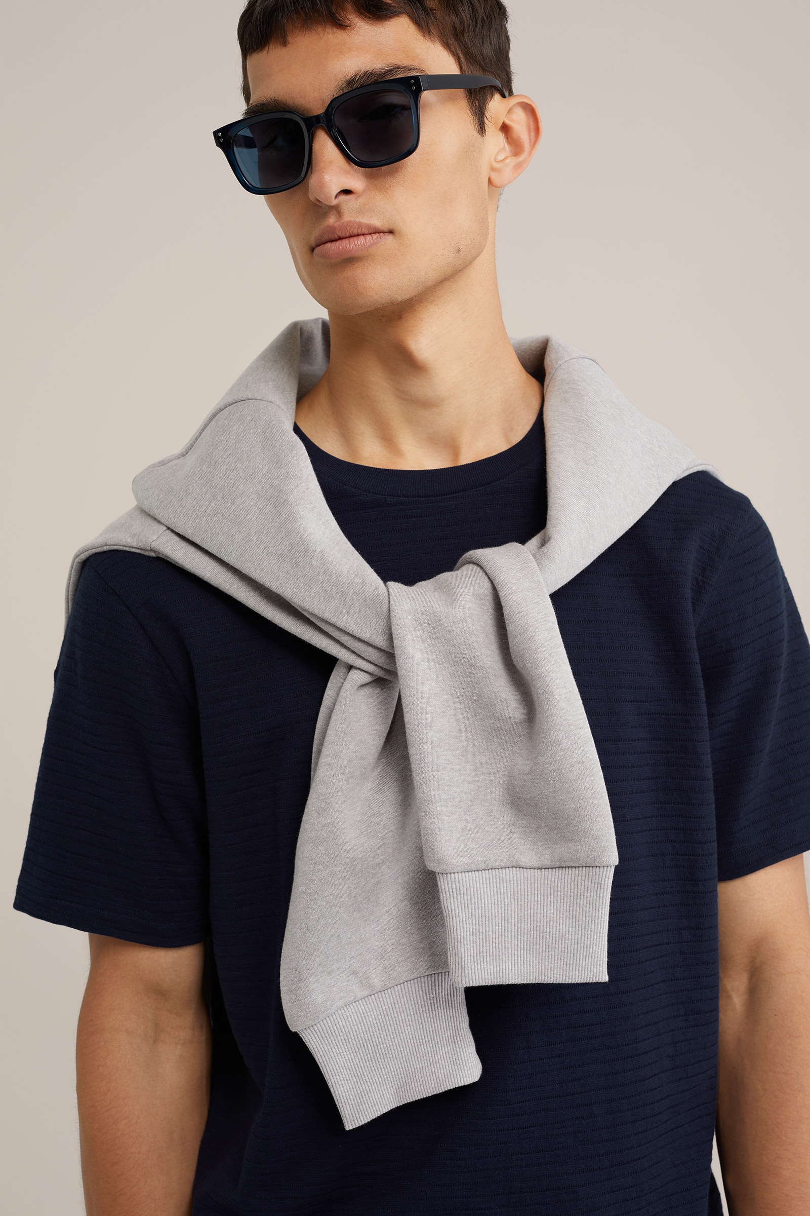 T-shirt met structuur WE Fashion Marineblauw
