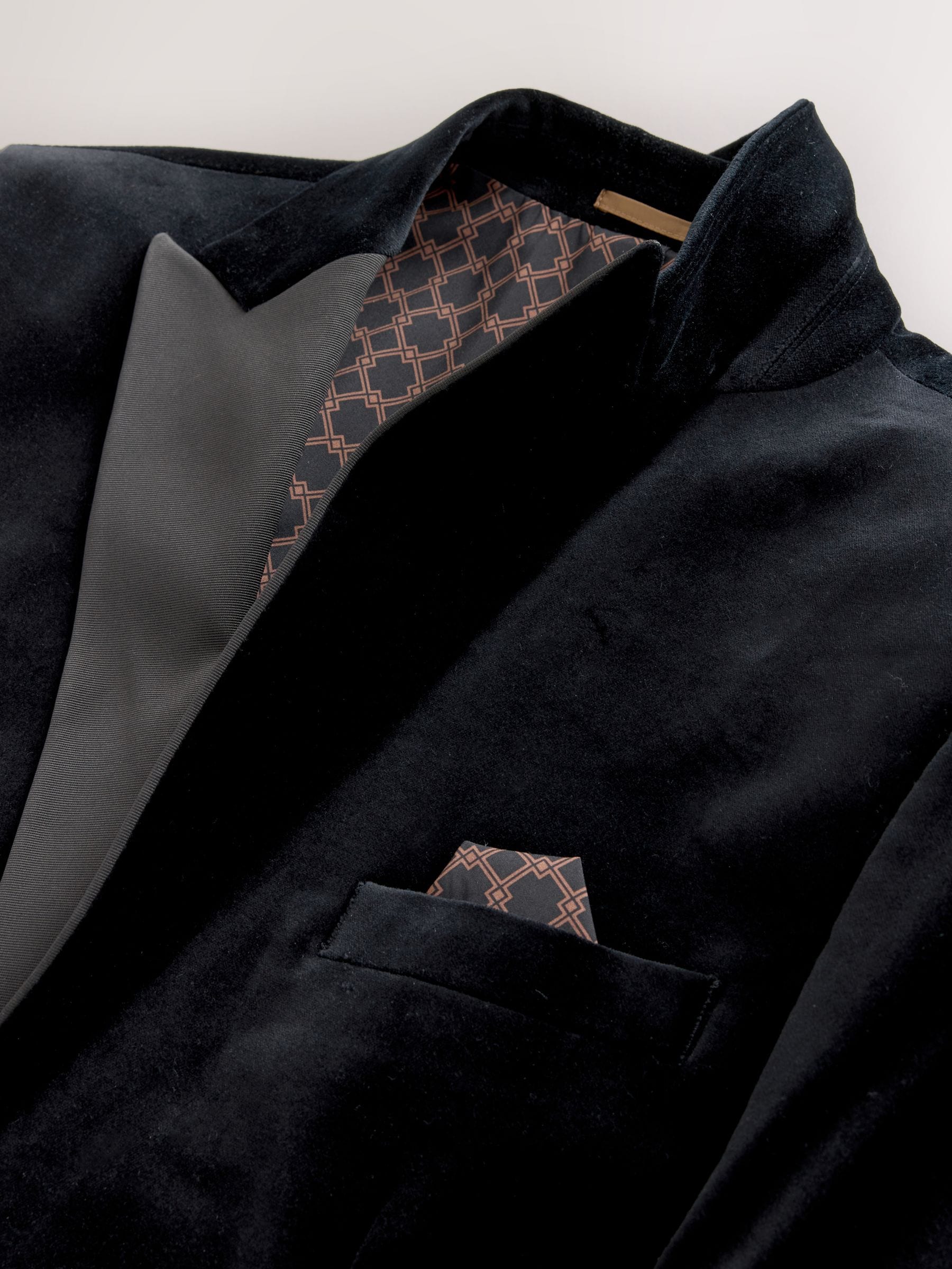 Zwart - Slim fit Motionflex fluwelen blazer met stretchy en hoog katoengehalte