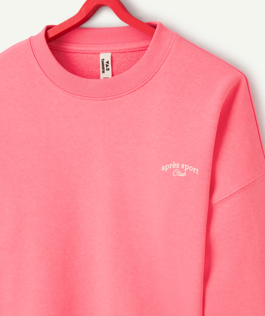 SWEAT MANCHES LONGUES FILLE EN FIBRES RECYCLÉES ROSE AVEC MESSAGE