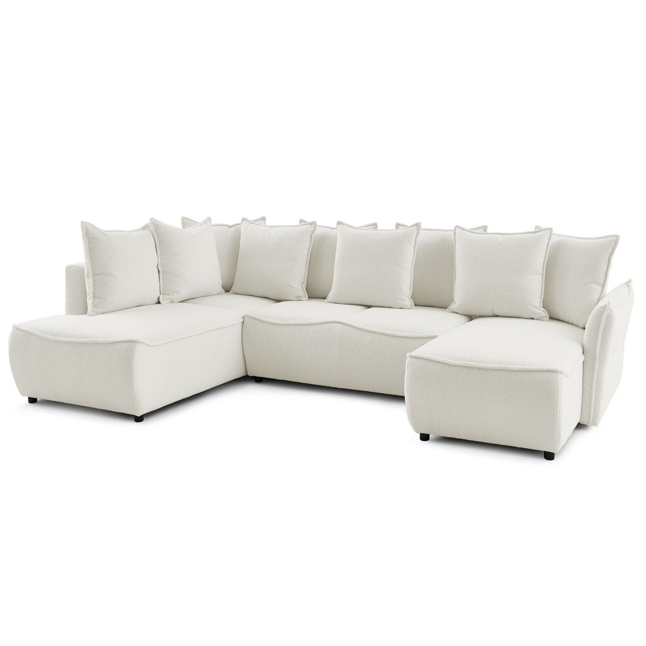 Bobochic Canapé panoramique convertible coffre d'angle droit bouclette léon blanc - 320x194x90 cm