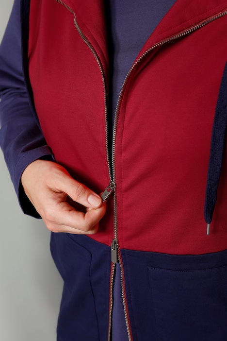 Sweatweste, zweifarbig, Kapuze, 2-Wege-Zipper