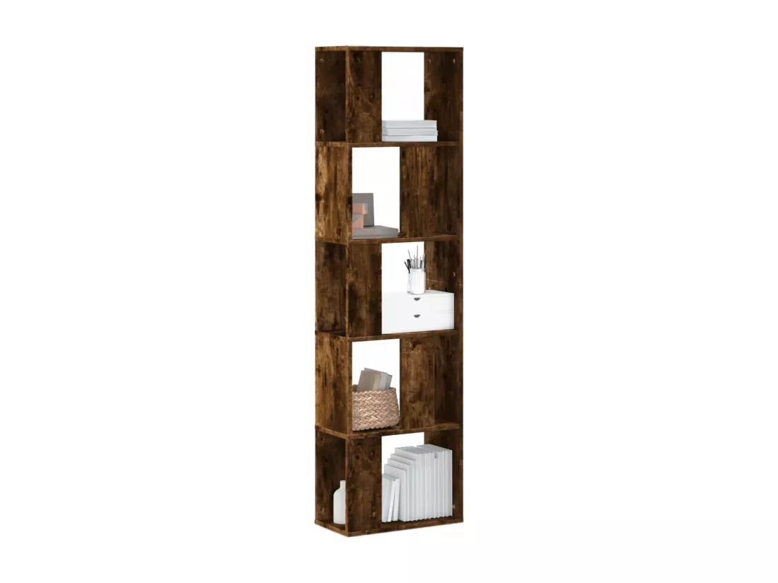 Bibliothèque 5 niveaux chêne fumé bois d'ingénierie