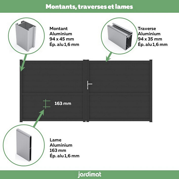 Portail Jardimat battant aluminium Perth noir - 350 x h.170 cm