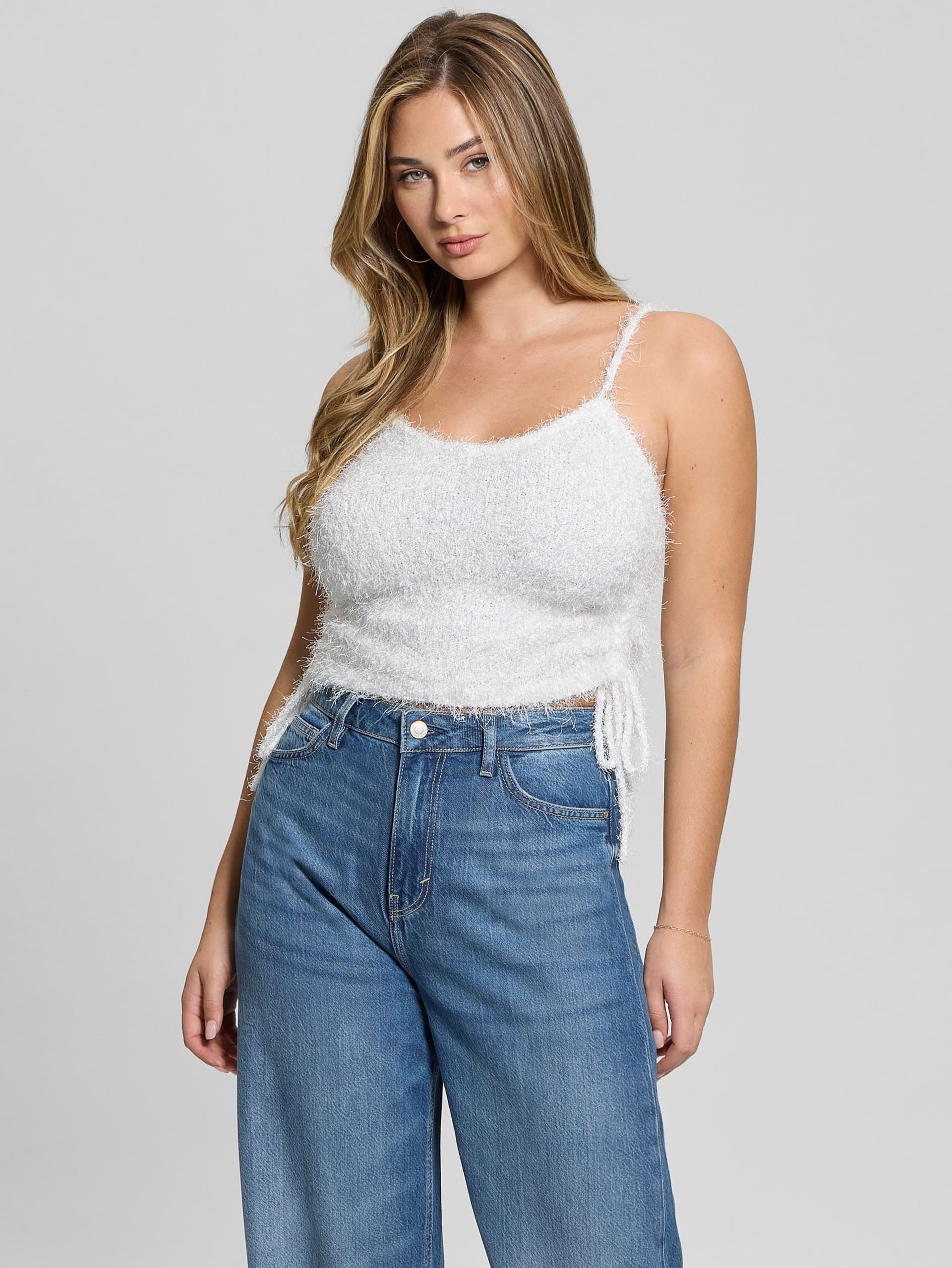 Camisola com cordão e cílios shirr