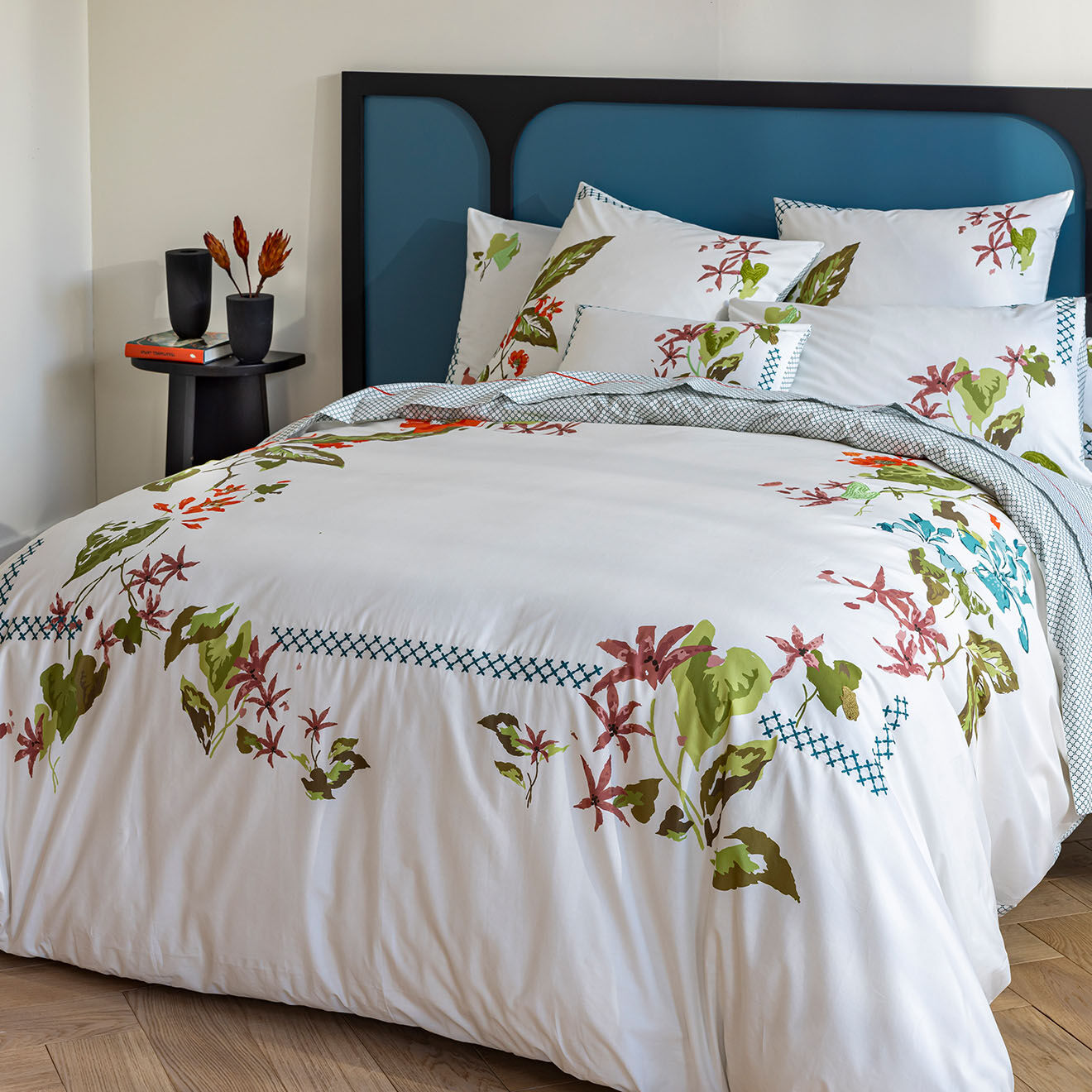 Perle de Coton Parure housse de couette en Percale de Coton Granada blanc/vert