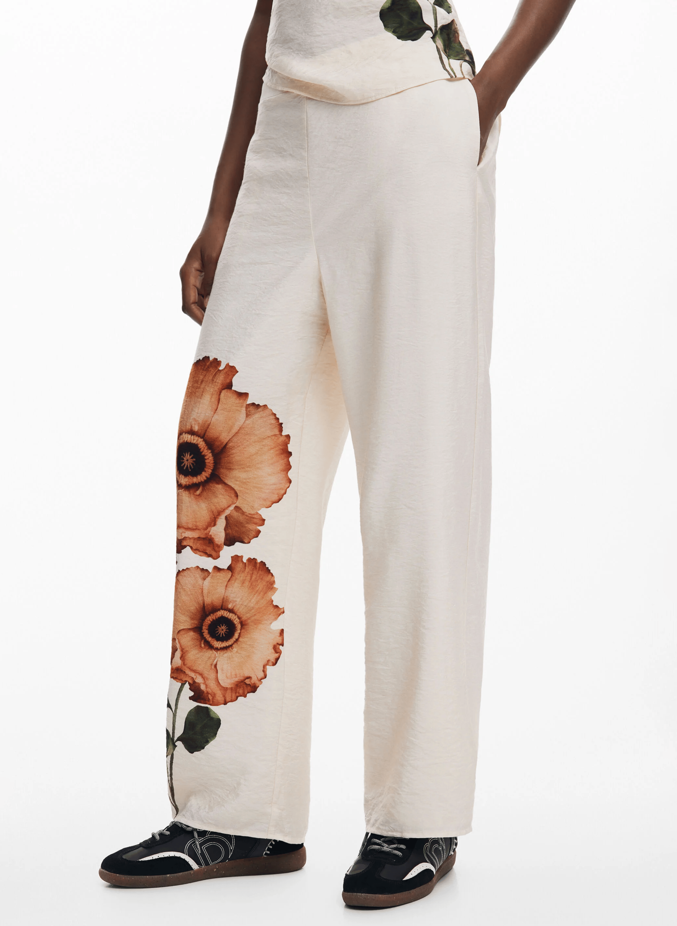 Pantalon droit imprimé à fleur | Marron