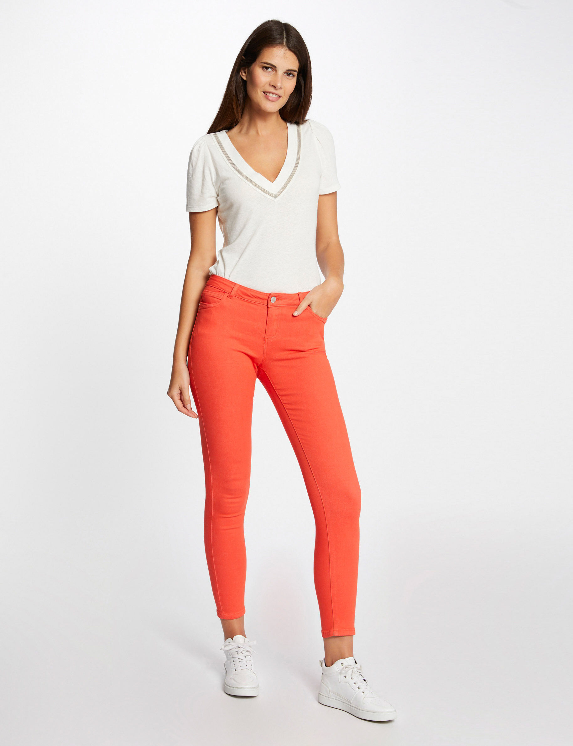 Jeans skinny taille basse orange femme - orange