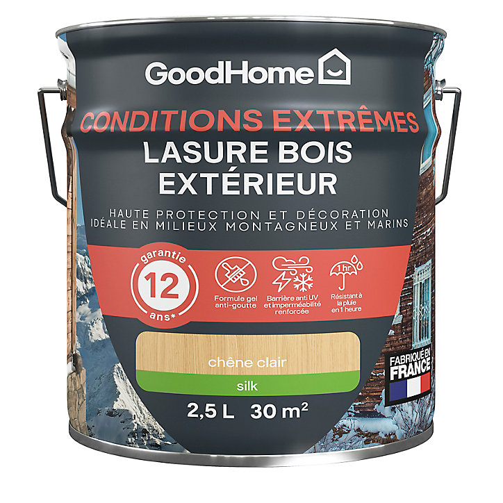 Lasure extérieure chêne clair satin 12 ans GoodHome 2,5L