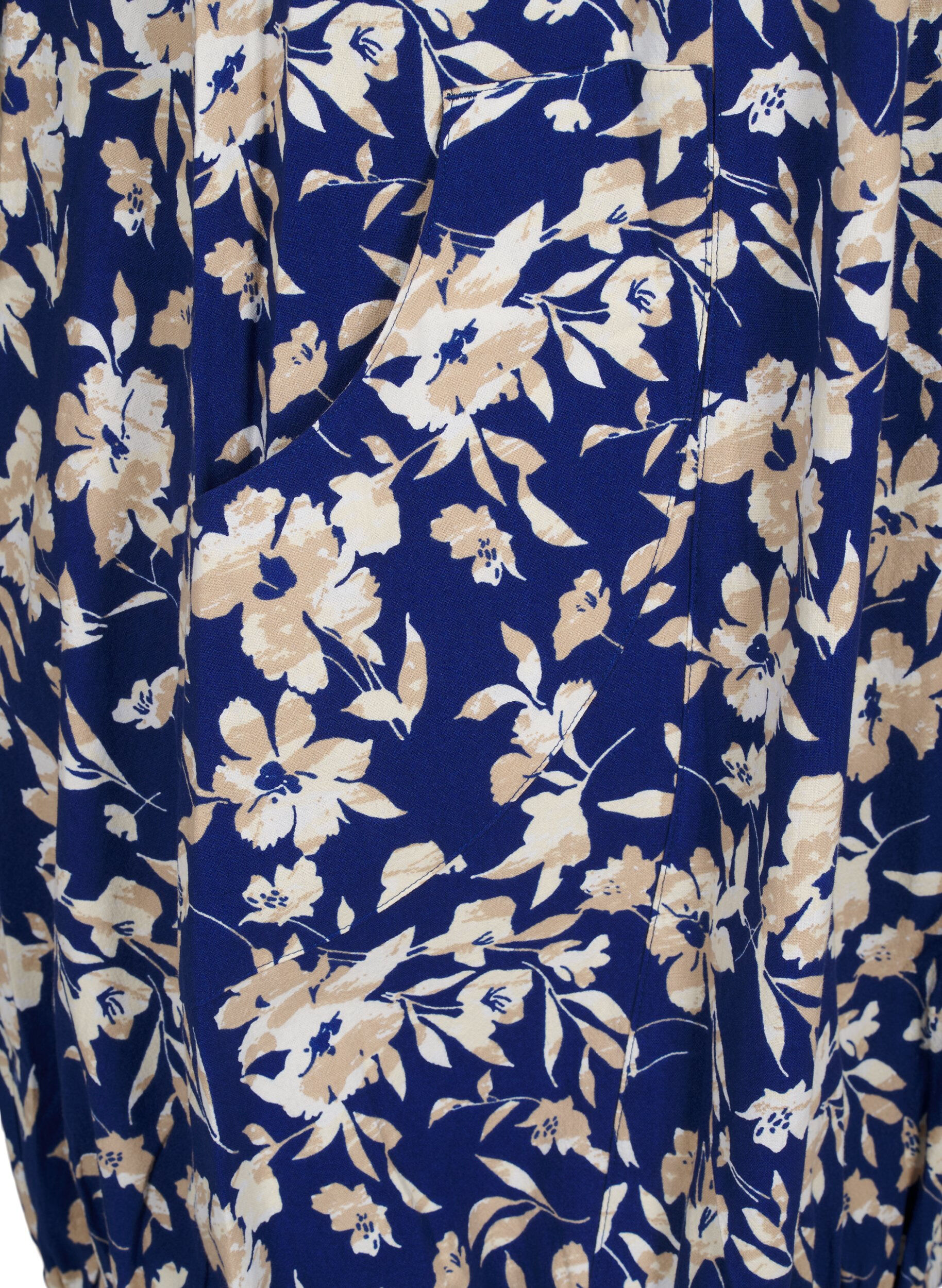 Kortærmet bomuldskjole med blomsterprint