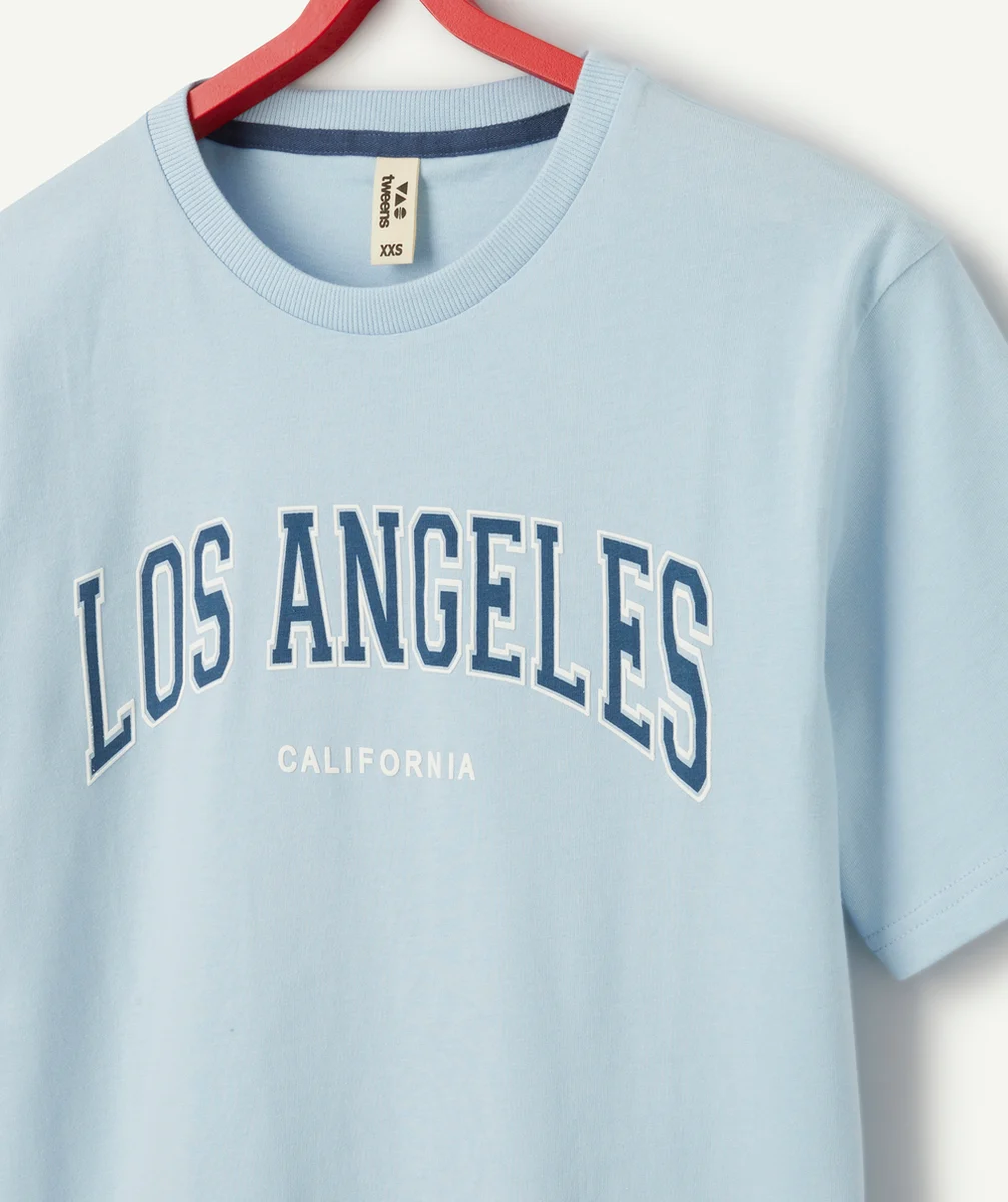 t-shirt manches courtes garçon en coton bio bleu ciel thème los angeles