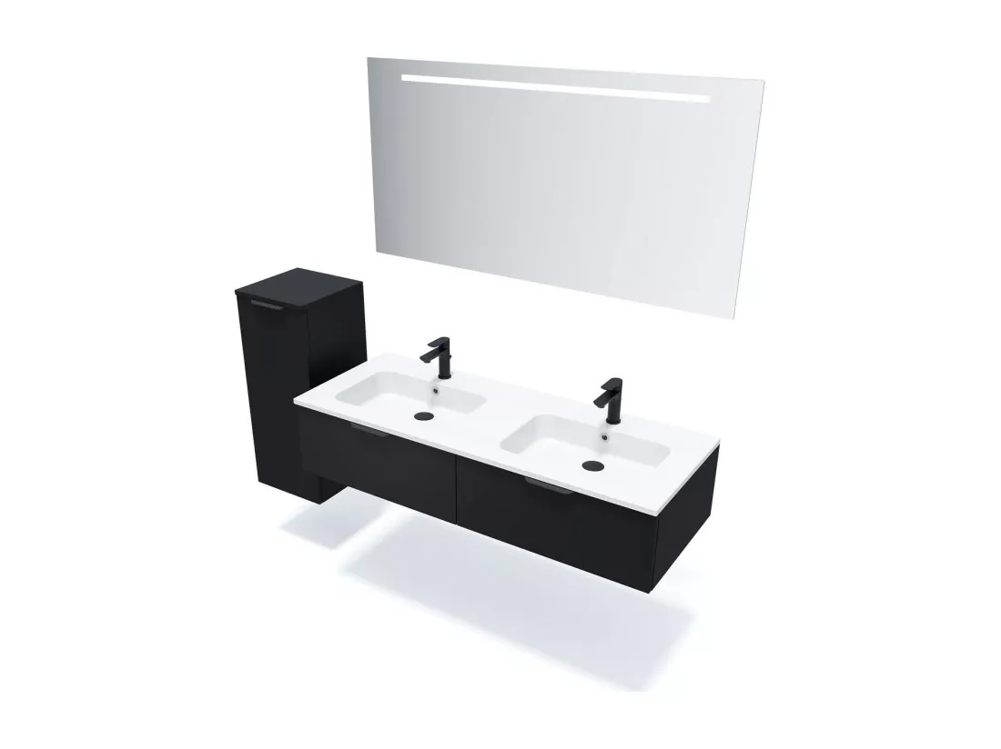 Meuble de salle de bain suspendu double vasque intégrée 140cm 2 tiroirs Noir - Soho