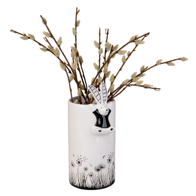Vase - mit Hase und Blumen - ca. 12,5 x 10,5 x 24 cm