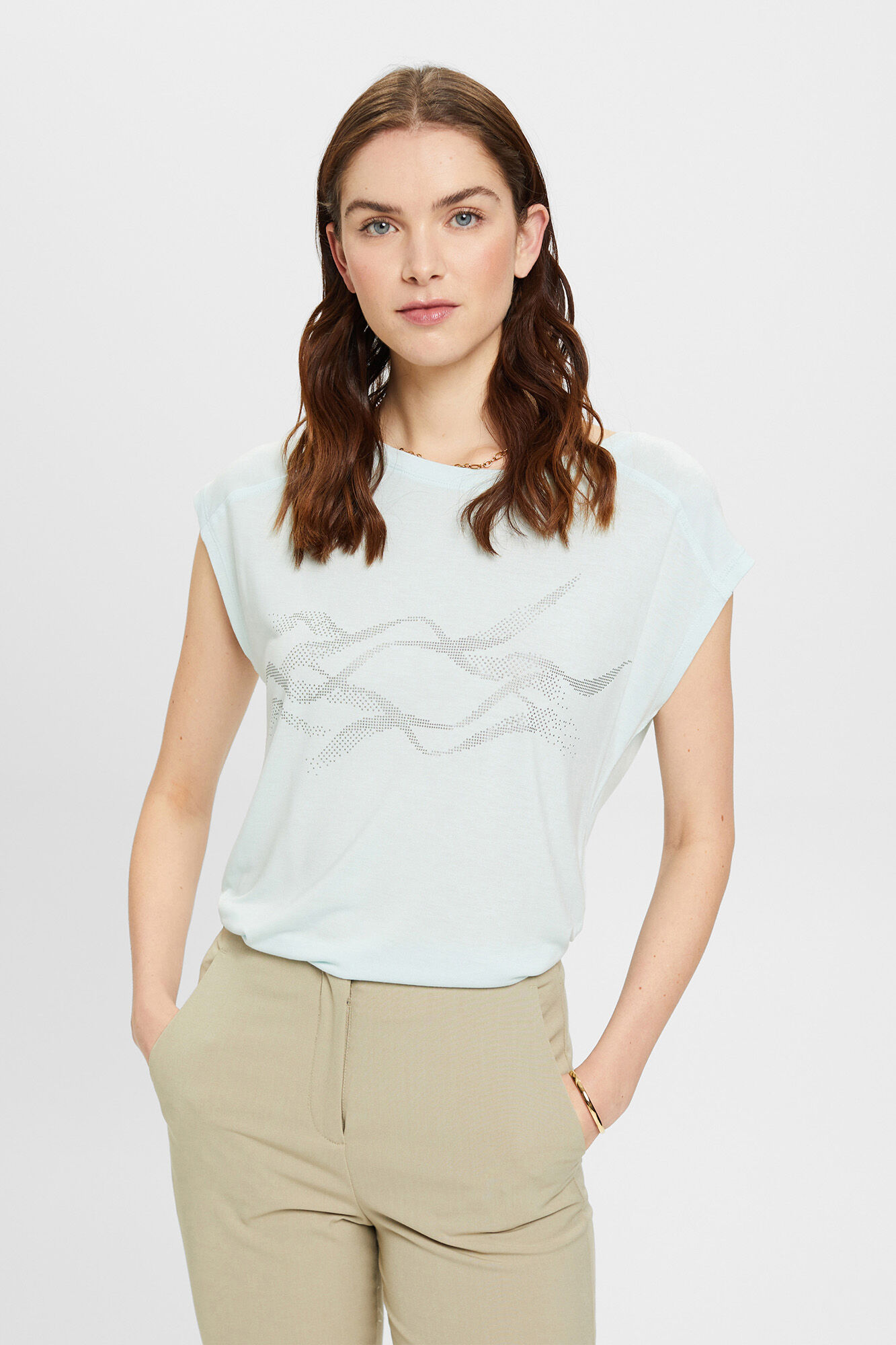 Camiseta de manga curta em viscose com estampa abstrata - Estampa azul