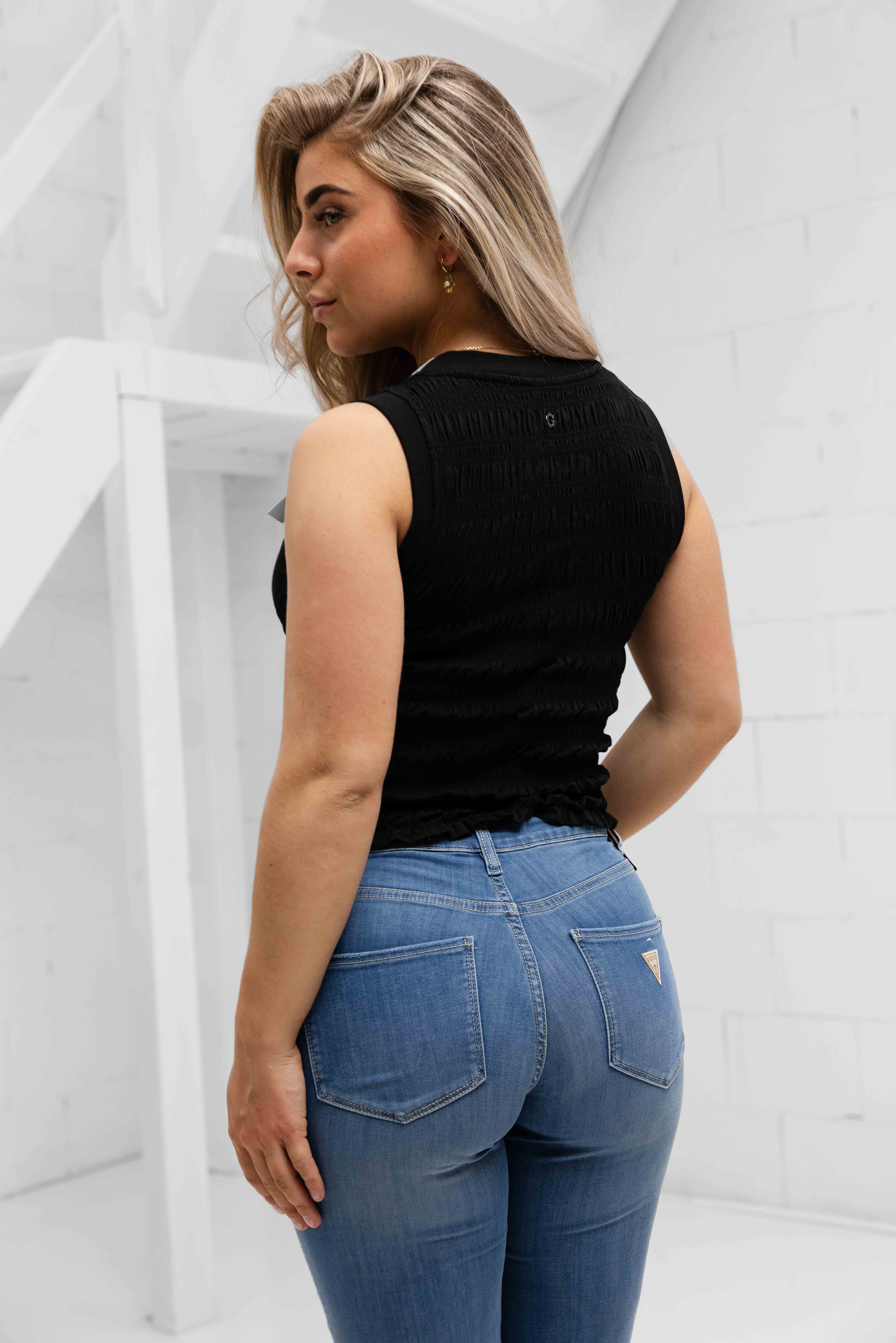 Guess Claire Smock Top Dames Bruin