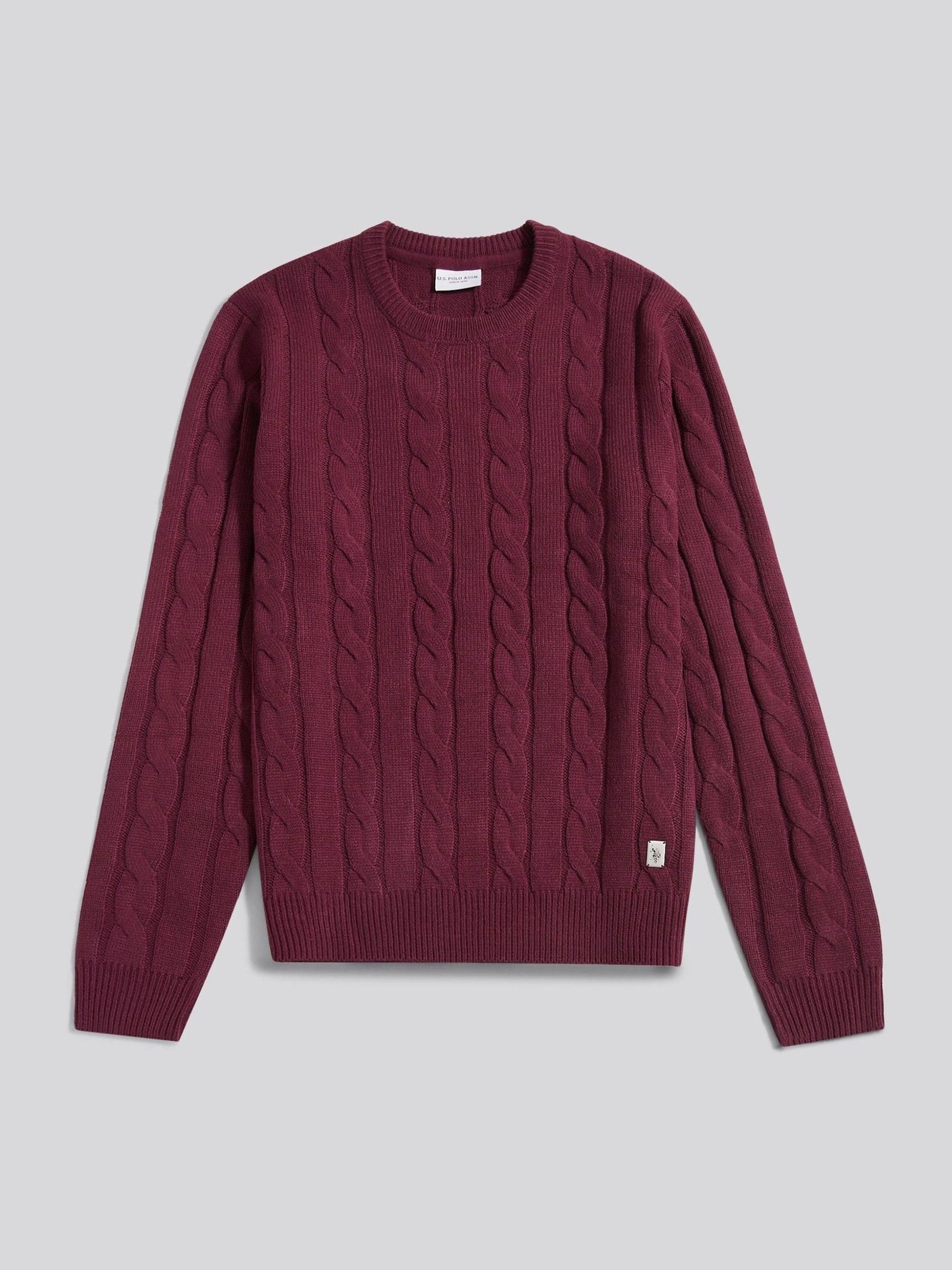 Paars - U.S. Polo Assn. Mens Cable Knit Crew Jumper