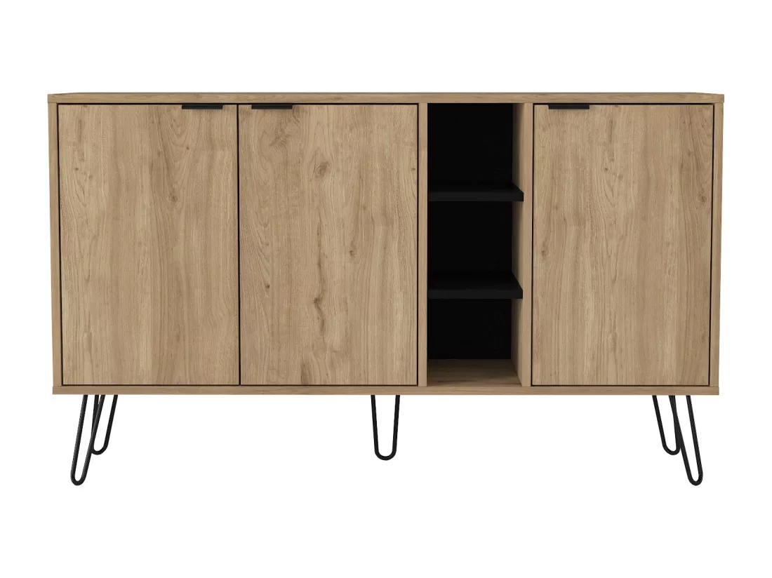 Buffet avec 3 portes et 3 niches - Naturel et Noir - POMONA