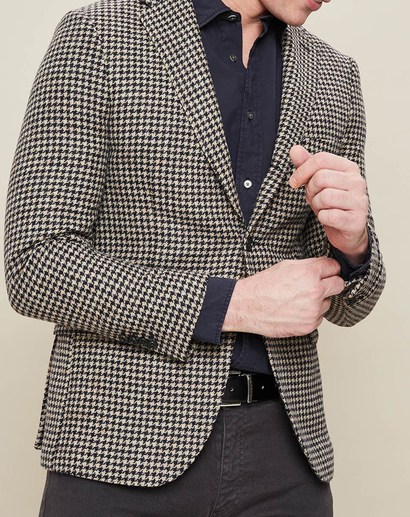 Hartford Veste 100% Laine Julius pied de poule beige/bleu marine