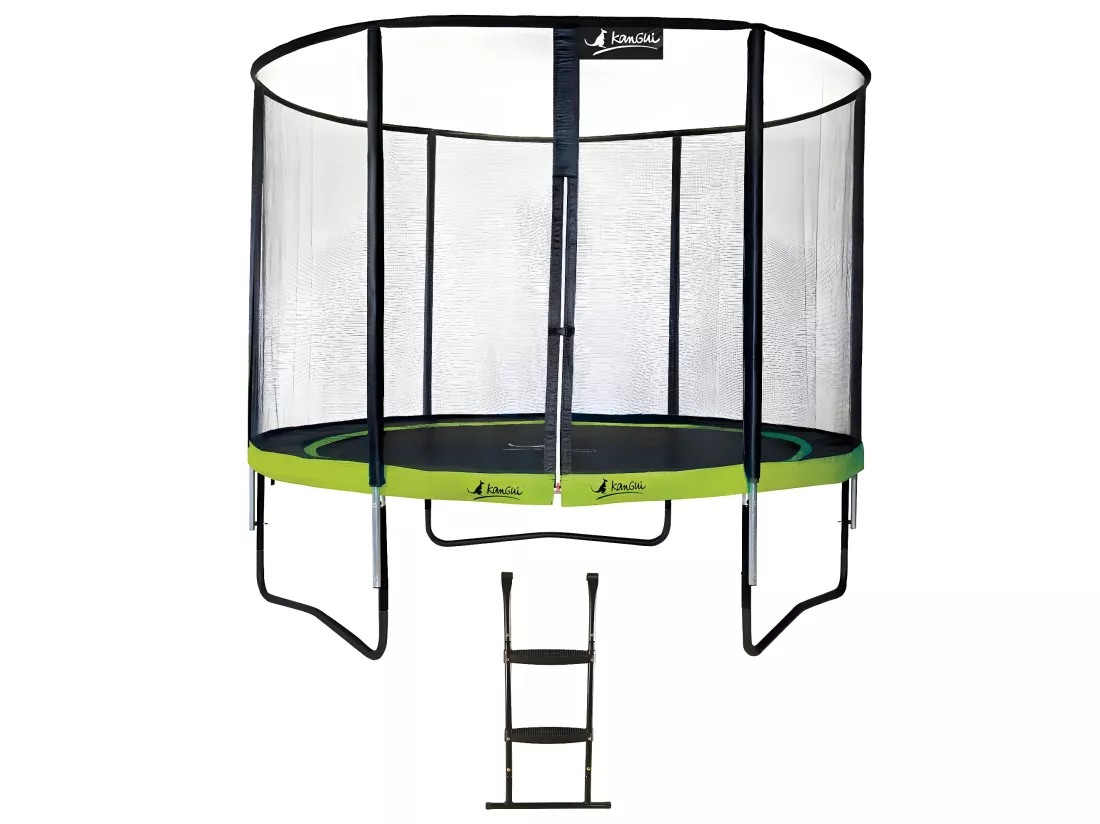Kangui - Trampoline de jardin rond 305 cm + filet de sécurité + échelle | PUNCHI Vert 300