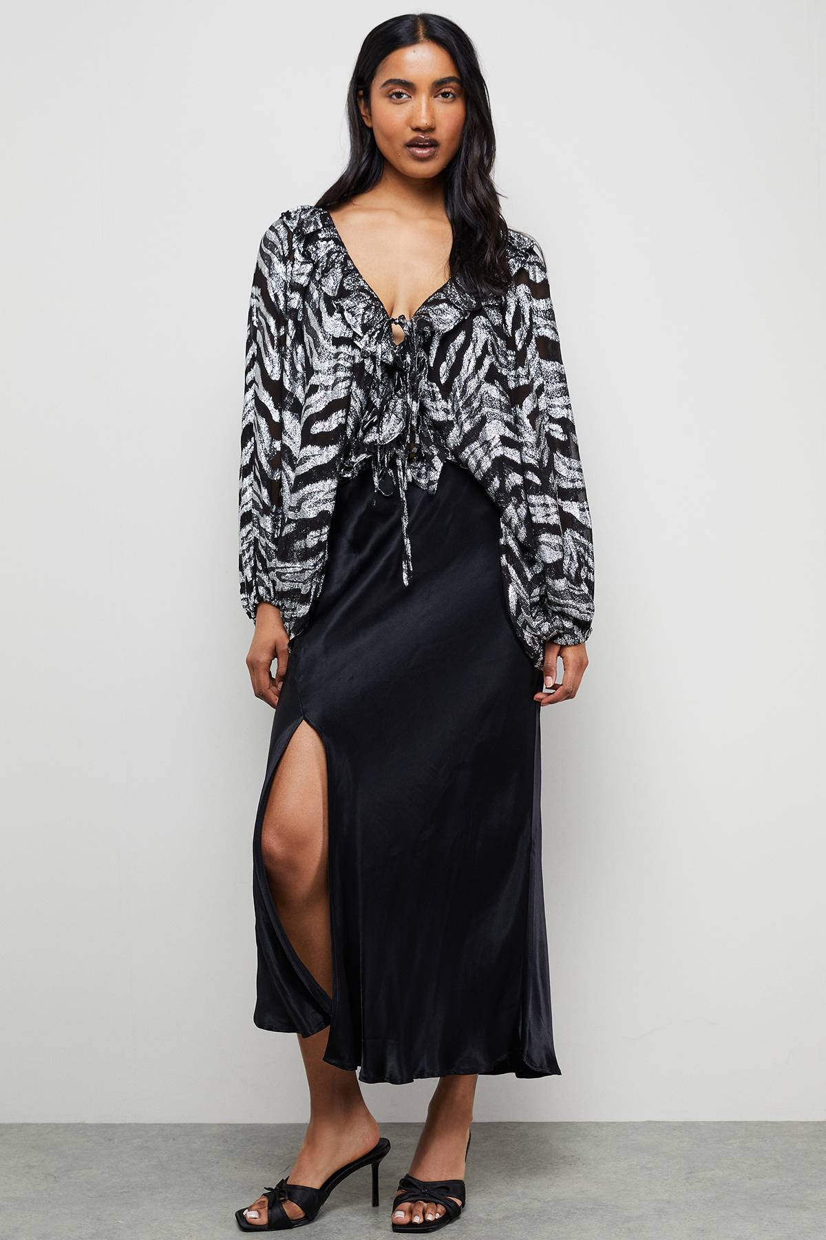 Warehouse Blouse en Viscose à Motif Zèbre Jacquard Métallisé