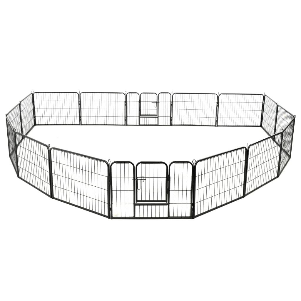 vidaXL Hondenbench 16 Panelen Staal 60x80 cm Zwart