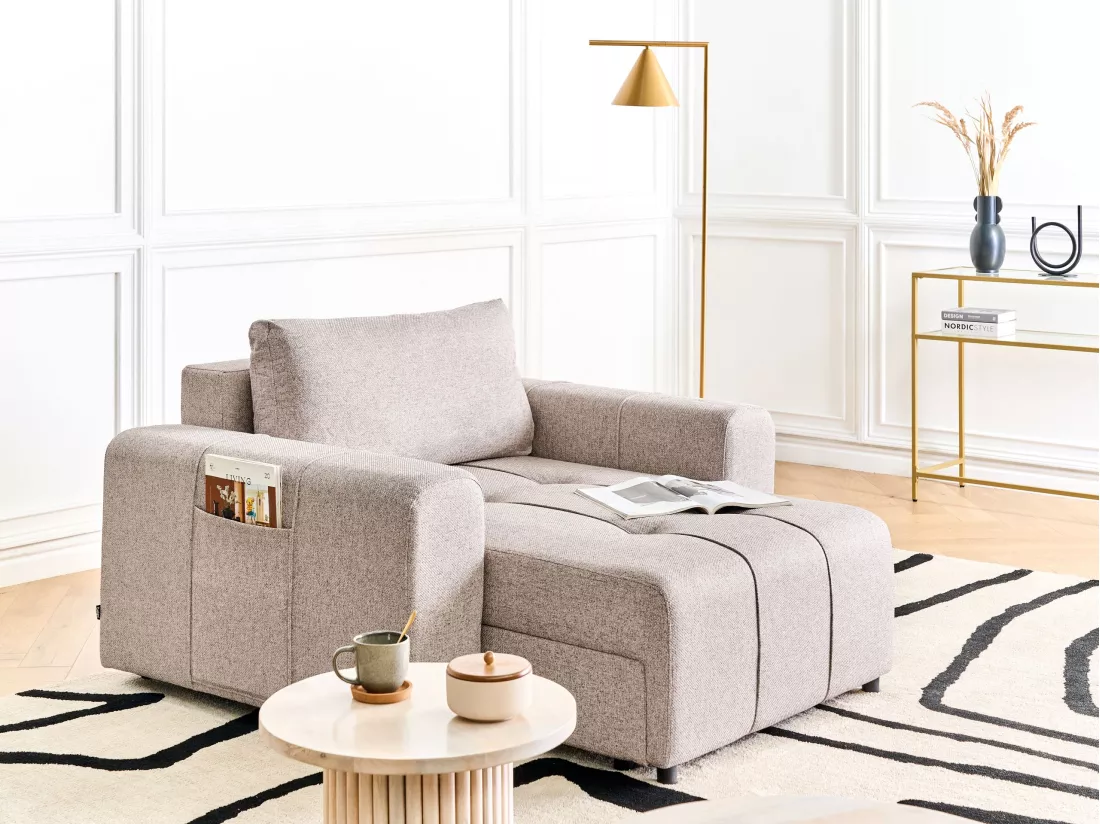 Chaise longue en tissu marron clair INNVIK