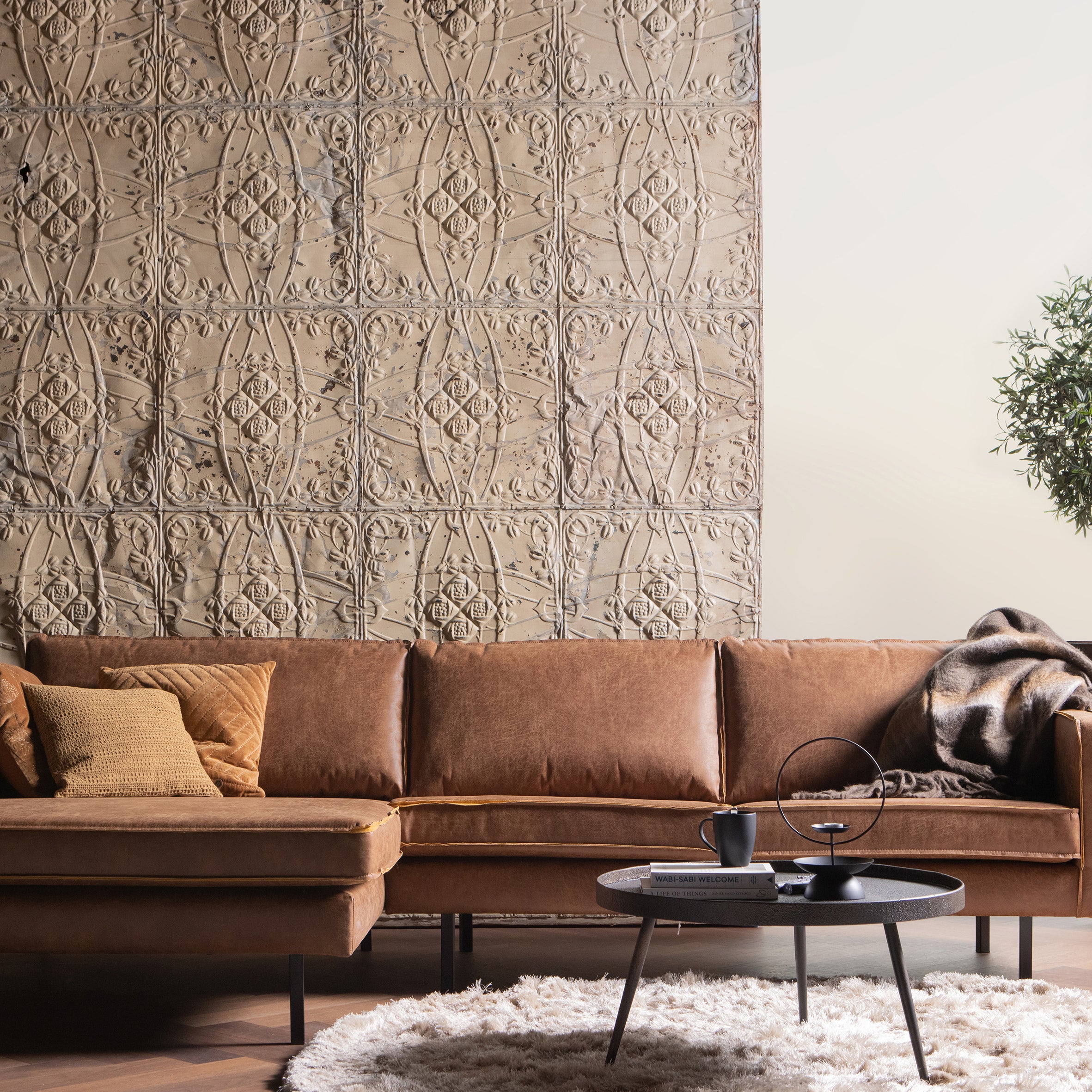 WOOOD Rodeo Chaise Longue Links - Eco-leder -  Cognac