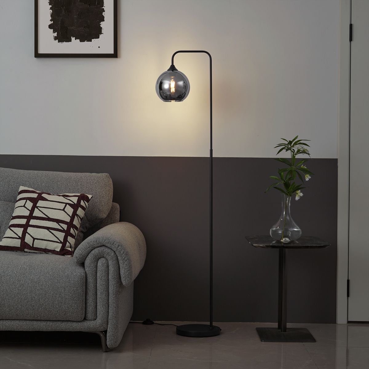 Art Deco vloerlamp zwart met smoke glas - Sandra