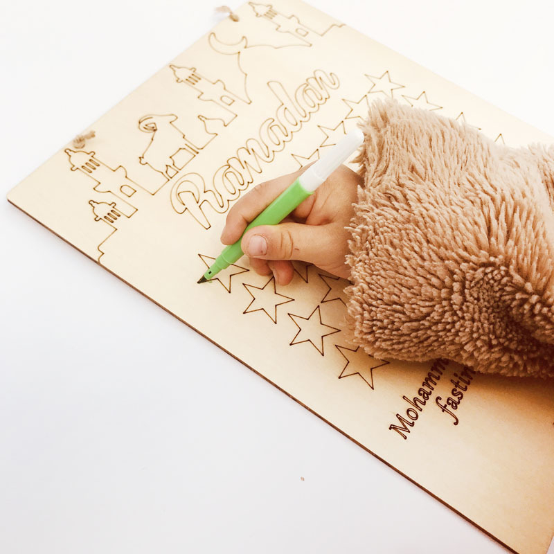 (8-tlg. Set) Echtholz Bastel Kalender DIY Eid Mubarak Deko für Ramadan mit Aufhängeband   Stifte