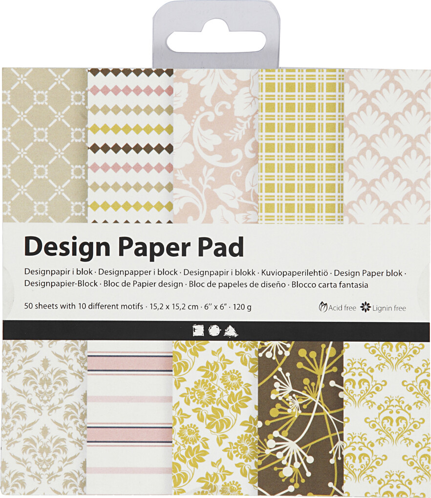 Designpapir I Blok - 15,2X15,2 CM - 120 G - Grøn - Rosa - 50 Ark