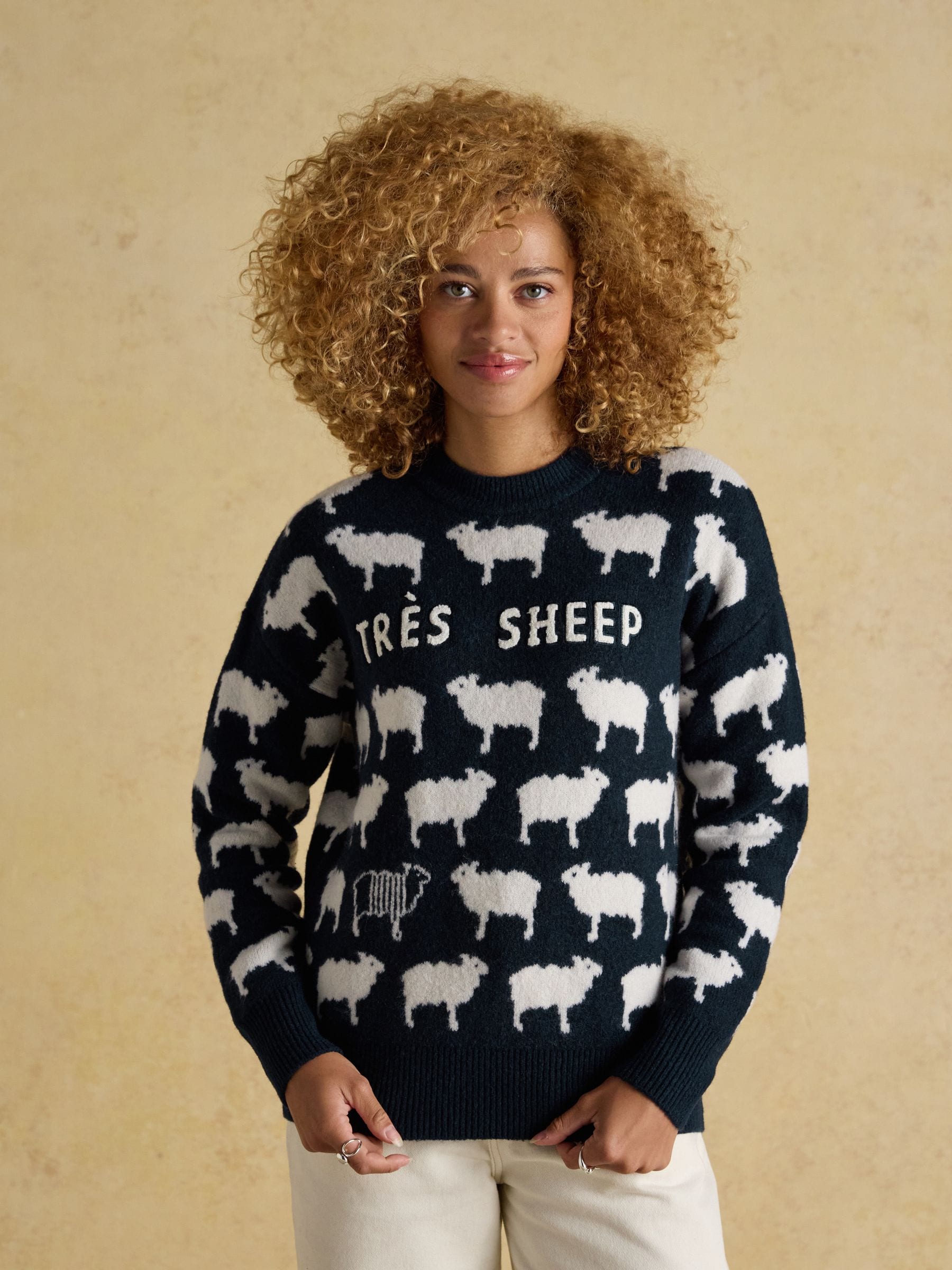 Navy Tres Schapen - Joules Gebreide Trui met Ronde Hals