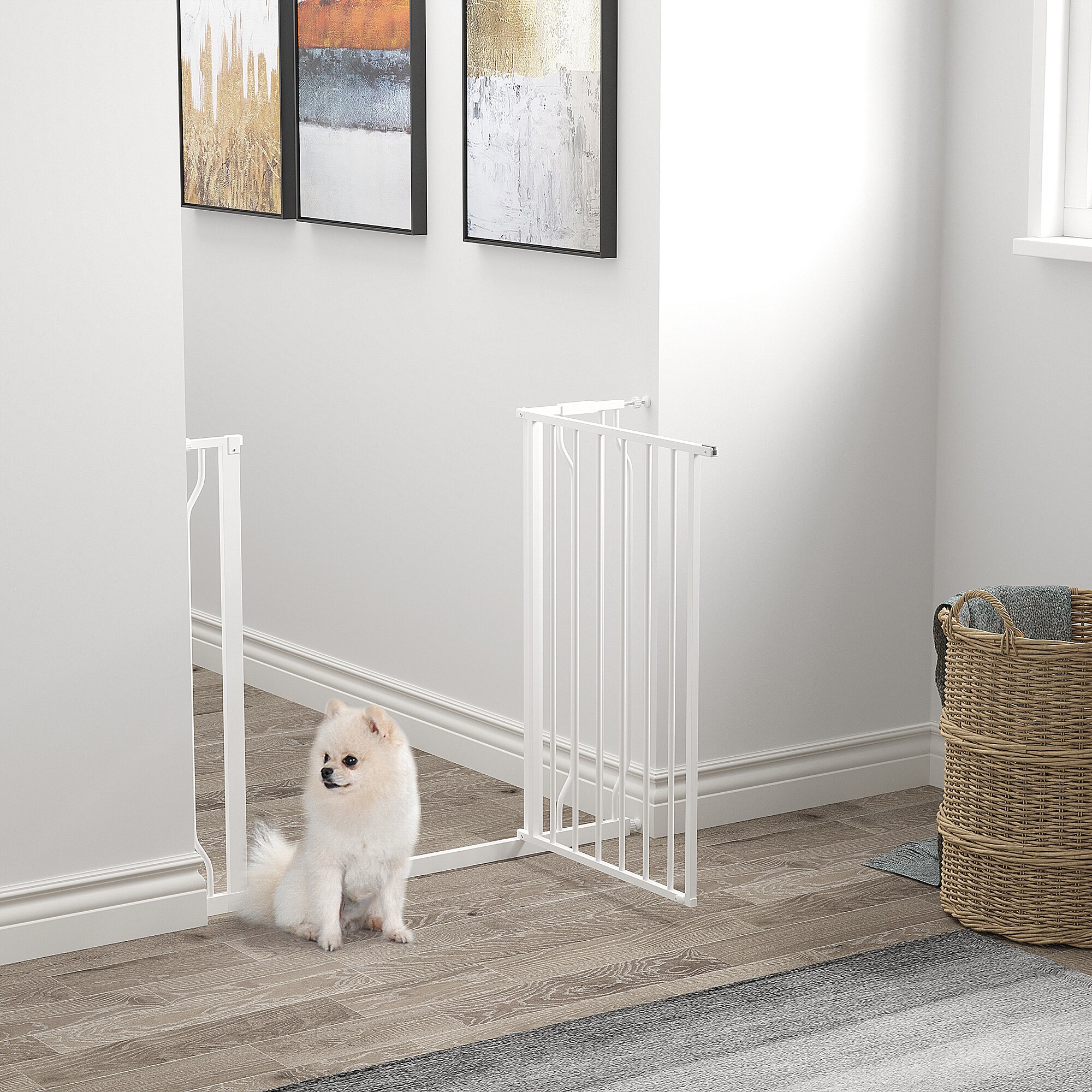 PawHut Schutzgitter mit Verlängerungsstange weiß 95L x 4B x 76H cm
