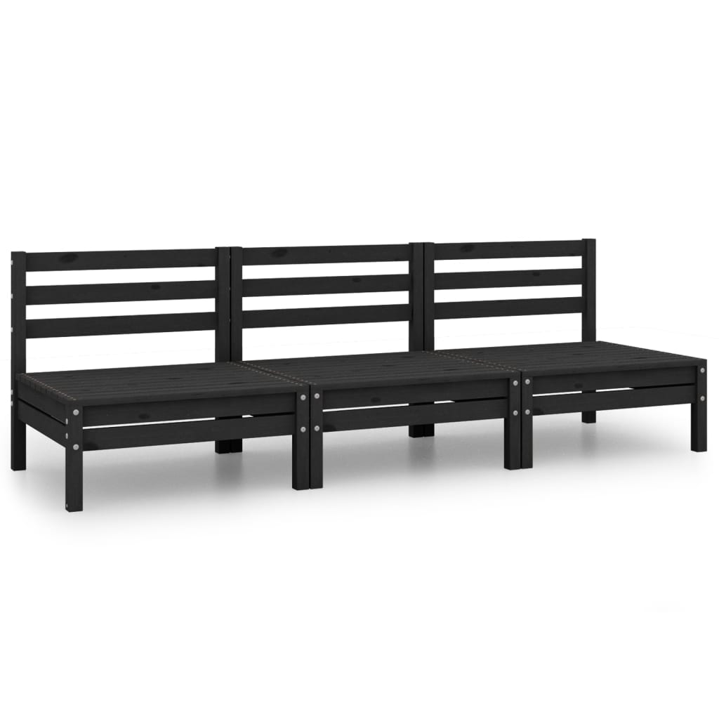 Salon de jardin meuble d'extérieur ensemble de mobilier 3 pièces noir bois de pin massif
